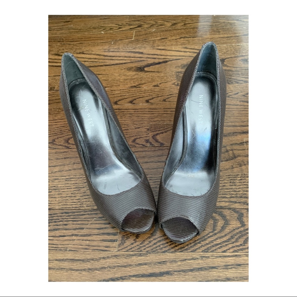 Grey snake skin heels